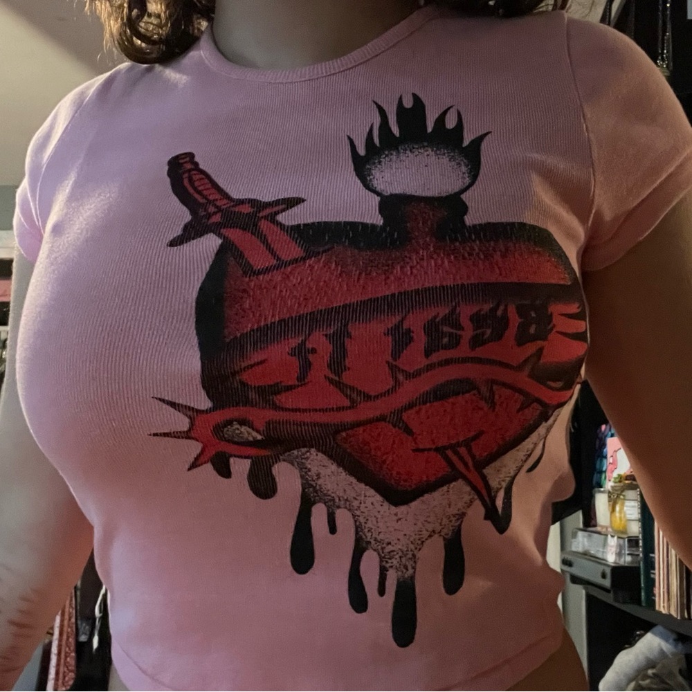 y2k pink t-shirt with heart detail